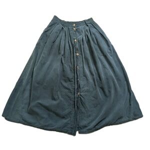 Vintage Corduroy Prairie Skirt Teal Button Front Pleated Cottagecore Women 10